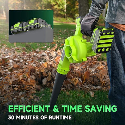 Pulituo Leaf Blower Cordless with 2 Batteries and Charger, 20V Electric Leaf Blower 120MPH Small Leaf Blower, Lightweight Battery Leaf Blower Yard Tools Grass Blowers for Lawn Care Patio Backyard Garden Floor