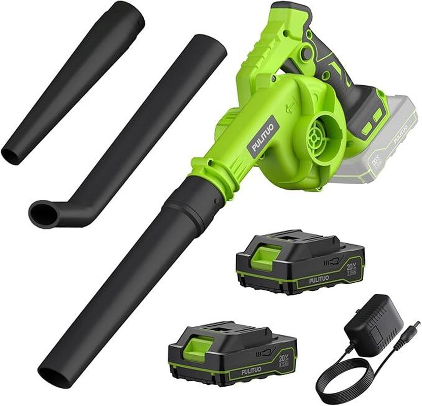 Pulituo Leaf Blower Cordless with 2 Batteries and Charger, 20V Electric Leaf Blower 120MPH Small Leaf Blower, Lightweight Battery Leaf Blower Yard Tools Grass Blowers for Lawn Care Patio Backyard Garden Floor