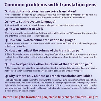 Translation Reading Pens, Auxiliary Tools, 134 Language Translation Devices for Reading Support, Language Learners for Voice Dialogue Translation, Digital Products, Smart, Portable, Mini, Men Gadgets, Portable Translator, Durability