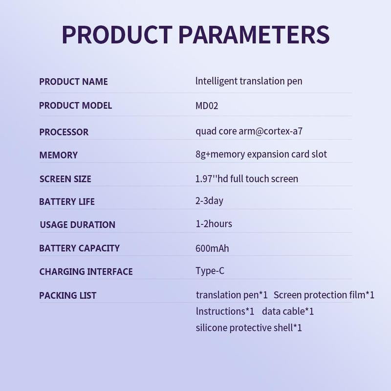 Translation Reading Pens, Auxiliary Tools, 134 Language Translation Devices for Reading Support, Language Learners for Voice Dialogue Translation, Digital Products, Smart, Portable, Mini, Men Gadgets, Portable Translator, Durability