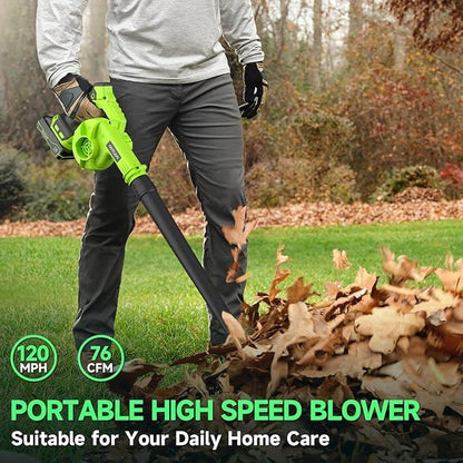 Pulituo Leaf Blower Cordless with 2 Batteries and Charger, 20V Electric Leaf Blower 120MPH Small Leaf Blower, Lightweight Battery Leaf Blower Yard Tools Grass Blowers for Lawn Care Patio Backyard Garden Floor